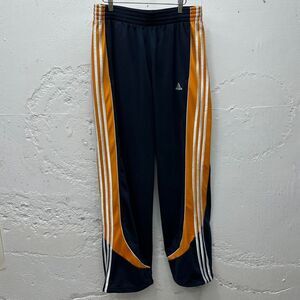 Y2K Adidas Navy and Yellow Orange Striped Track Pants